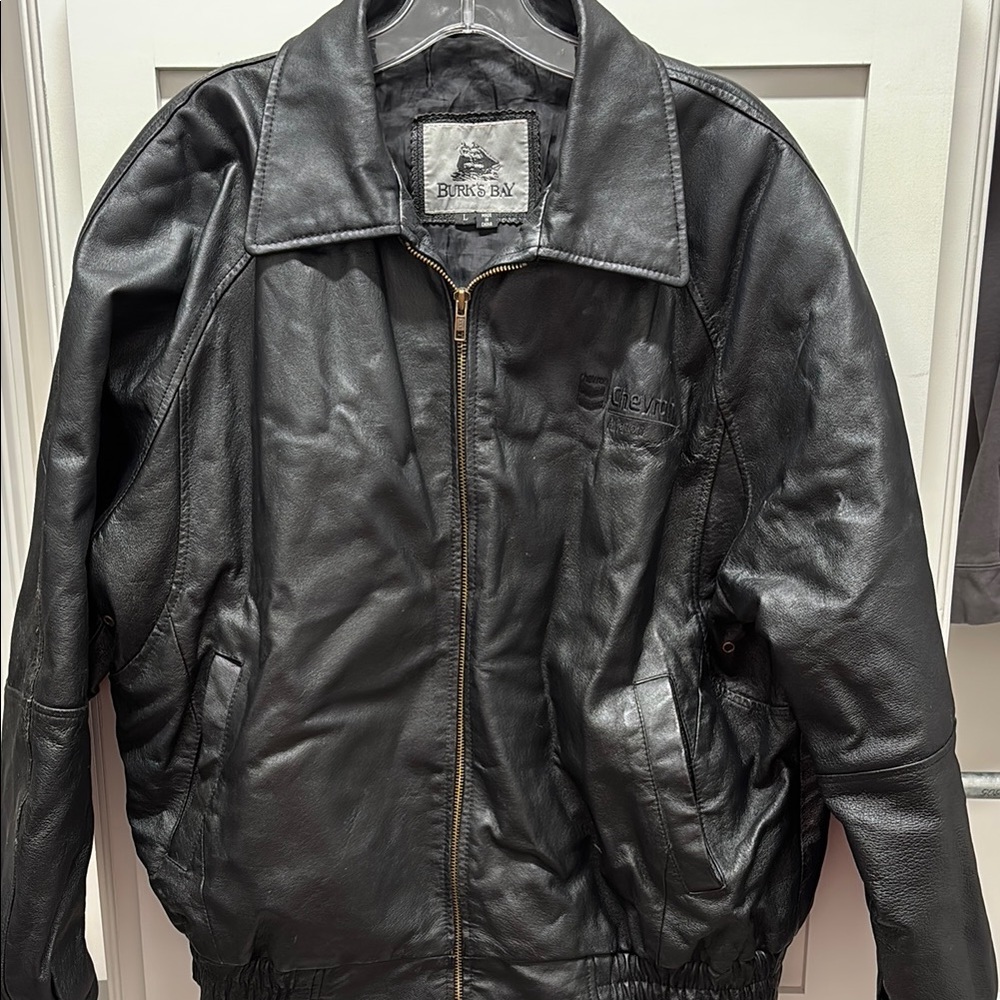 Black Leather Chevron Aviation Jacket by Burk’s Bay size large